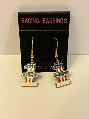 Chevrolet Racing #1 American Flag  Earrings with 14KT Gold Wire